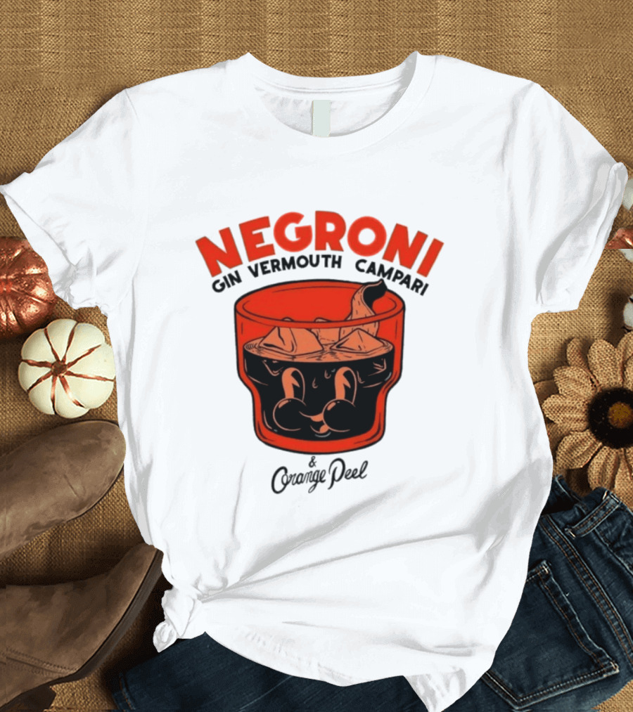 Negroni Gin Vermouth Campari With Orange Peel And Ice Retro Comic T-Shirt
