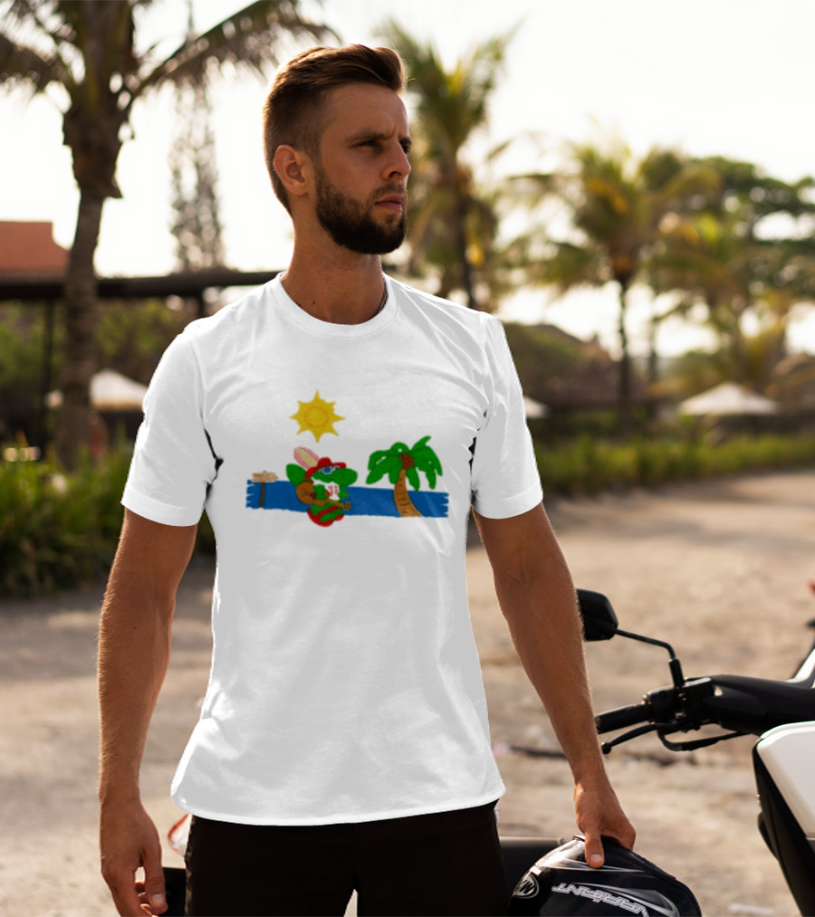 Jimmy Buffett Gator With Guitar By Palm Tree And Sun T-Shirt