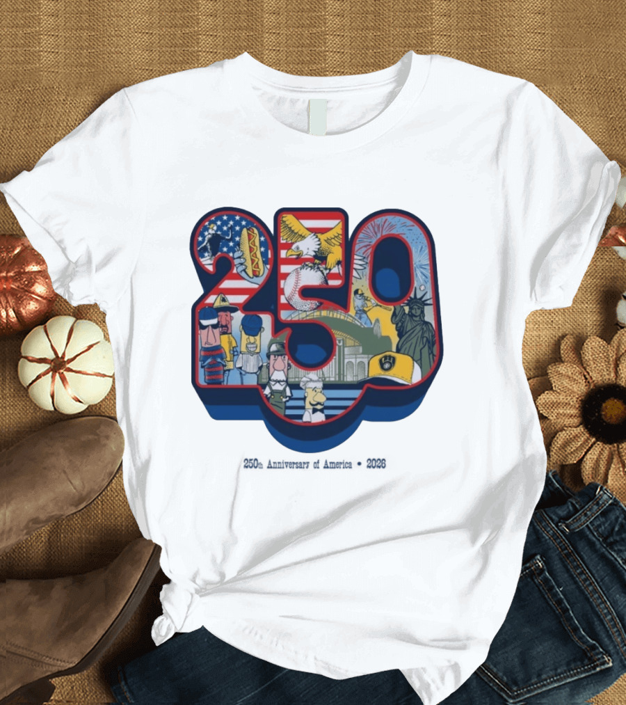 Milwaukee Brewers American Baseball Hotdog Eagle Statue Of Liberty 250th Anniversary Celebration T-Shirt
