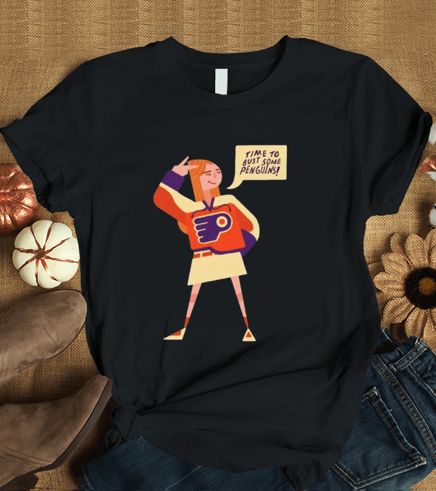 Philadelphia Flyers Time To Bust Some Penguins Retro Cartoon T-Shirt