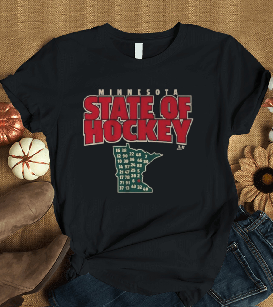 Minnesota State Of Hockey Wild Numbers Map T-Shirt