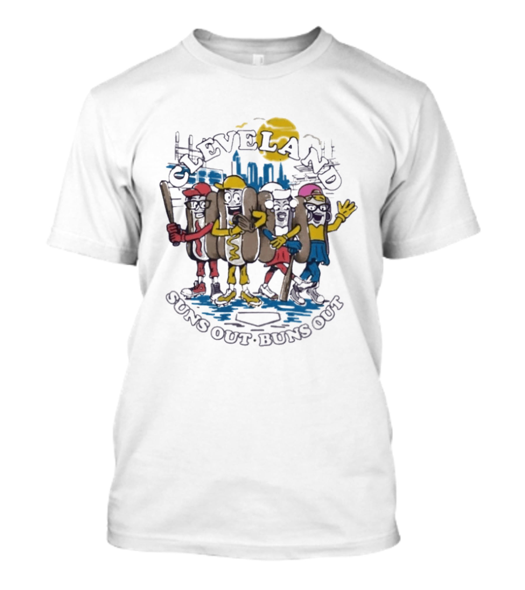 Cleveland Suns Out Buns Out Hotdog Race Cityscape T-Shirt