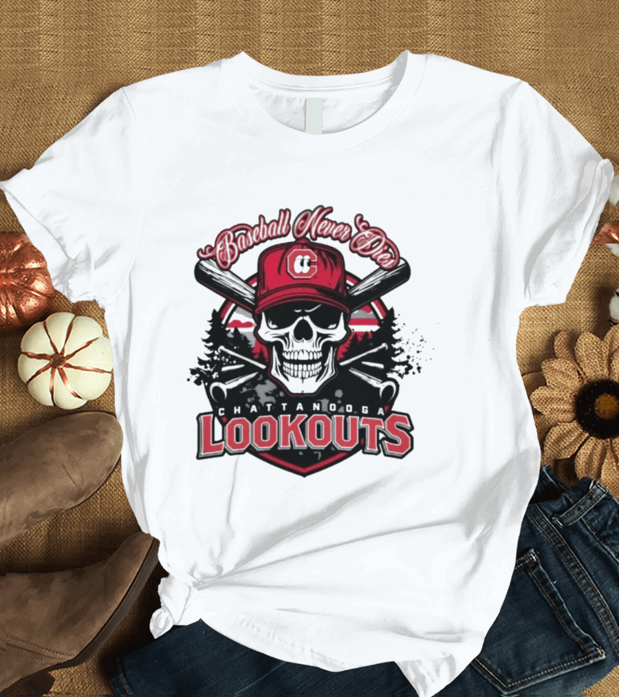 Chattanooga Lookouts Twisted River Skull Bats T-Shirt