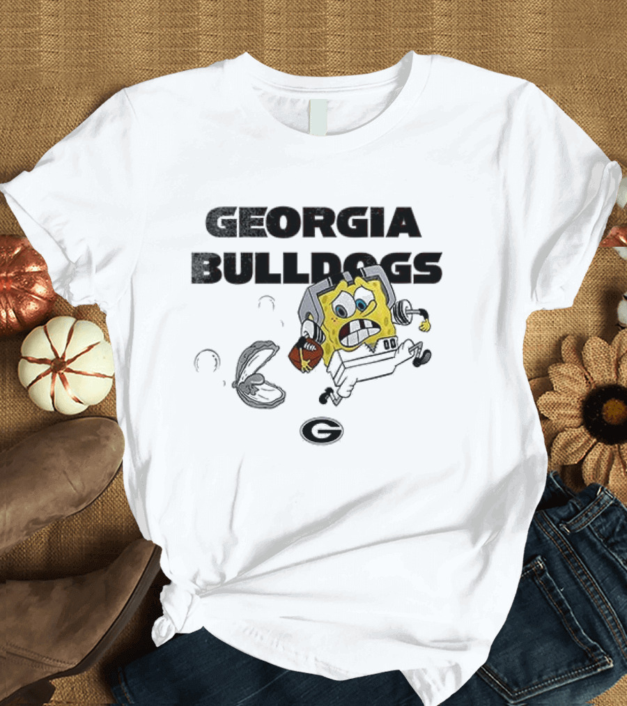 Georgia Bulldogs SquarePants Running October Baseball Fly The W T-Shirt