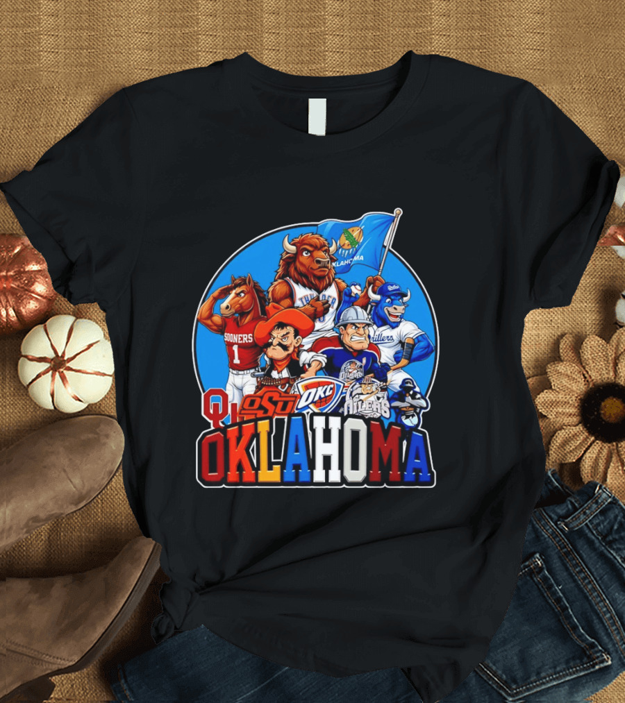 Oklahoma Sooners OSU OKC Thunder Drillers Oilers Mascots Collection T-Shirt