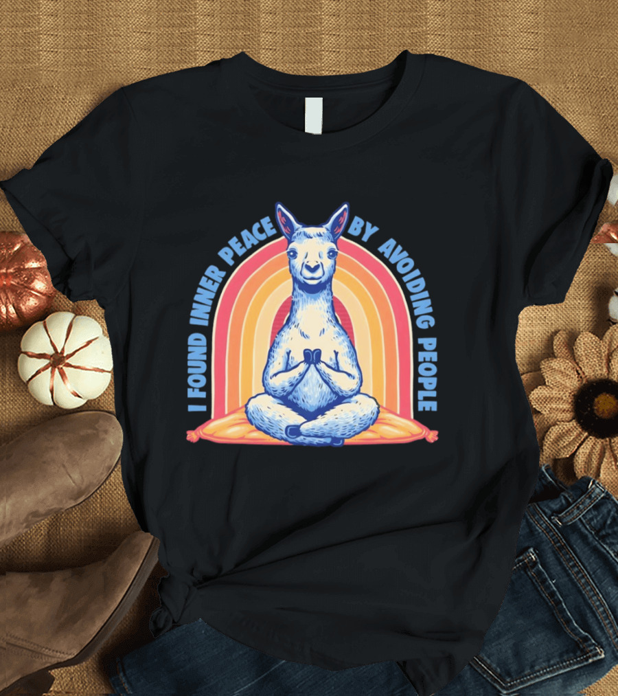 I Found Inner Peace By Avoiding People Meditating Llama Rainbow T-Shirt