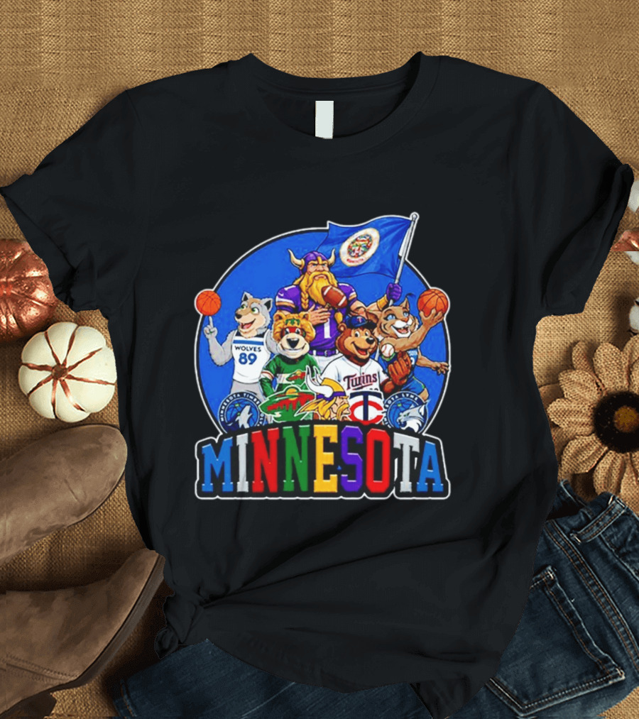 Minnesota Sports Team Characters Vikings Wolves Twins Wild Logos T-Shirt
