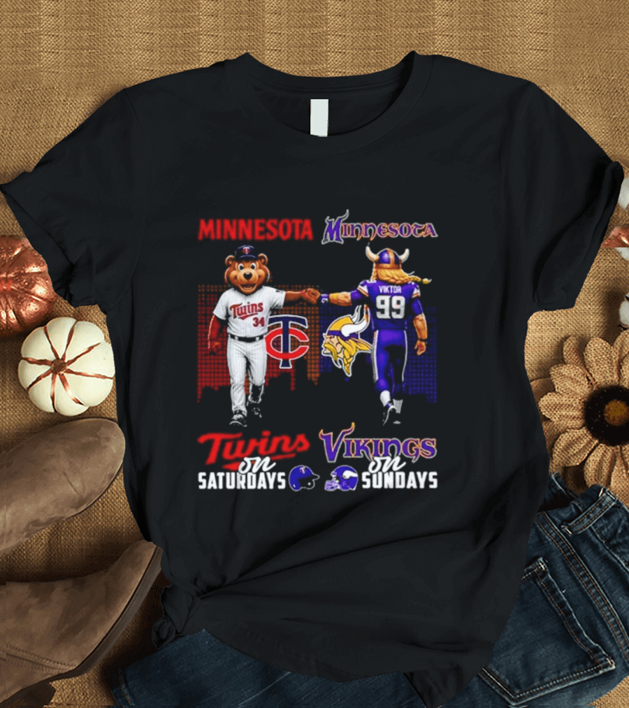 Minnesota Twins Saturdays Vs Vikings Sundays Sports Mashup T-Shirt