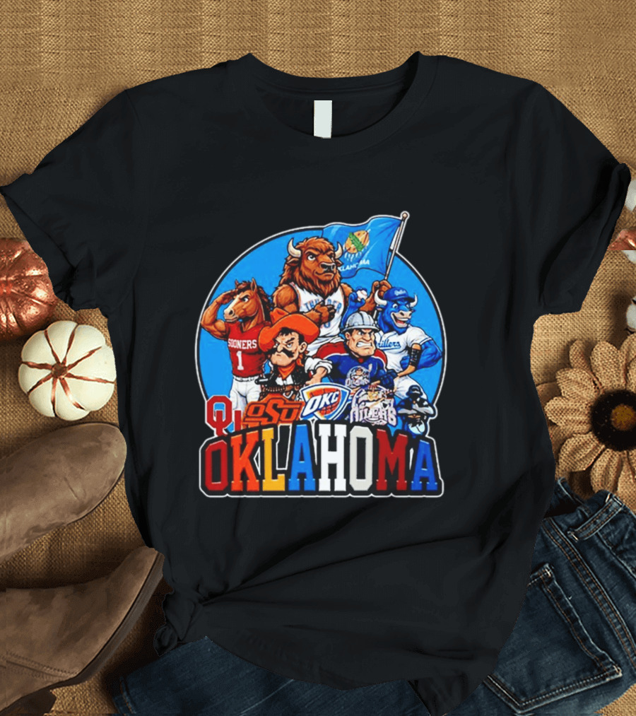Oklahoma Sooners Cowboys Thunder Oilers Mascot Collage T-Shirt