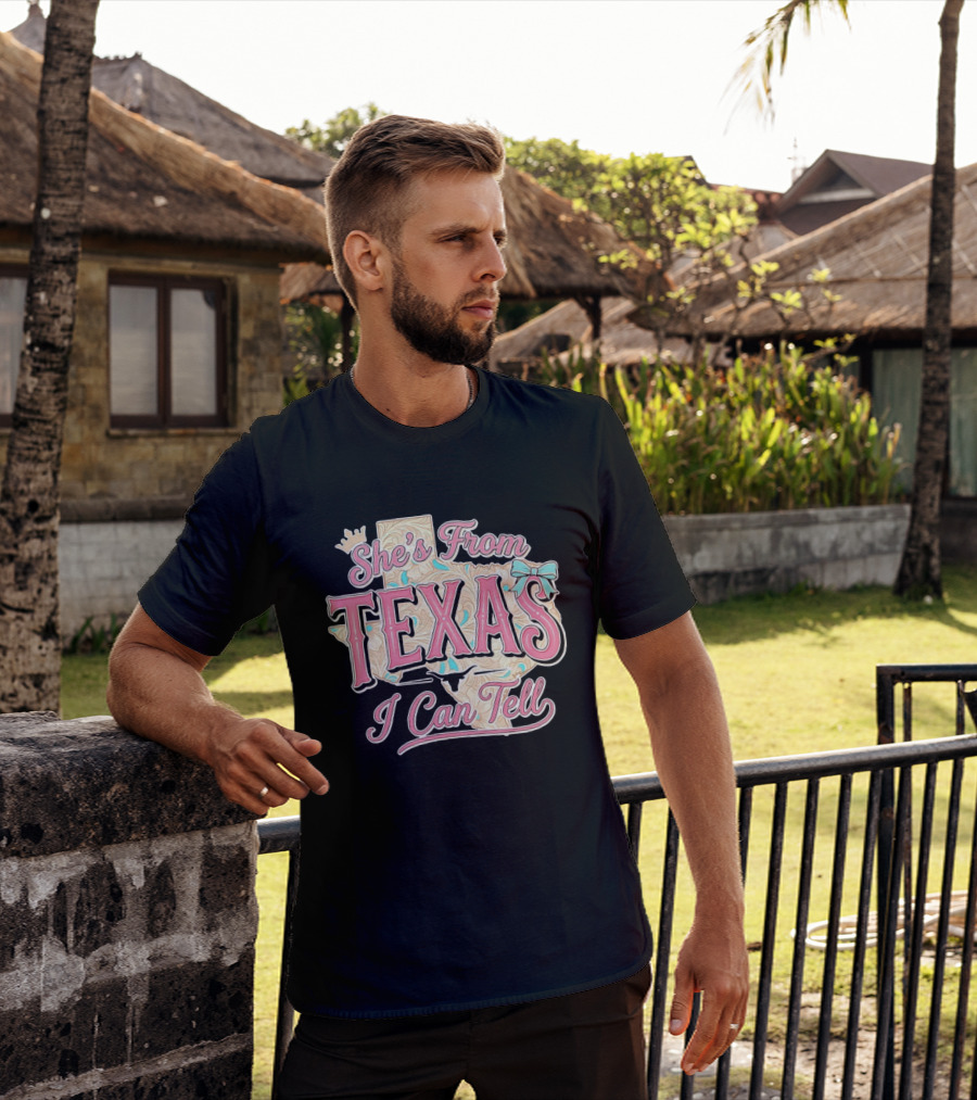 She's From Texas I Can Tell Texas Map Crown Bow T-Shirt