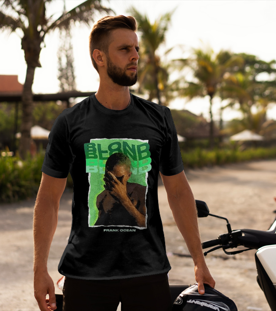 BLOND Frank Ocean Album Cover Art With Green Text And Contemplative Pose T-Shirt