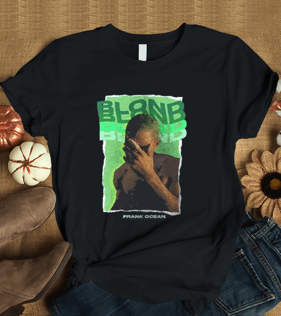 BLOND Frank Ocean Album Cover Art With Green Text And Contemplative Pose T-Shirt