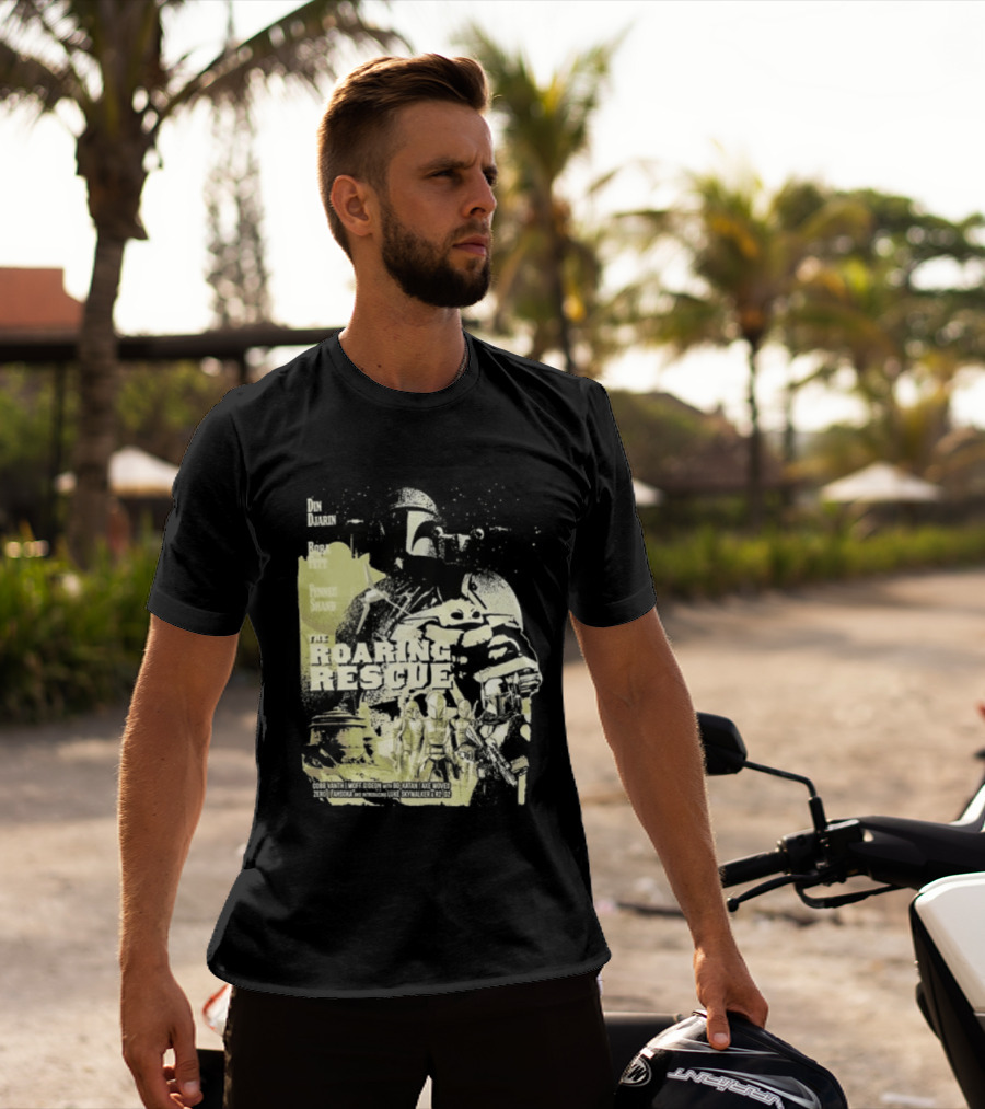 Heroes Villains Star Wars Din Djarin Boba Fett Fennec Shand Roaring Rescue 2026 T-Shirt