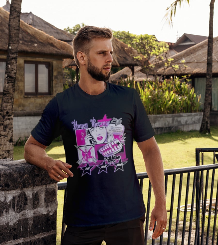 Honey Revenge Comic Style Pink And Black Lips Starburst T-Shirt