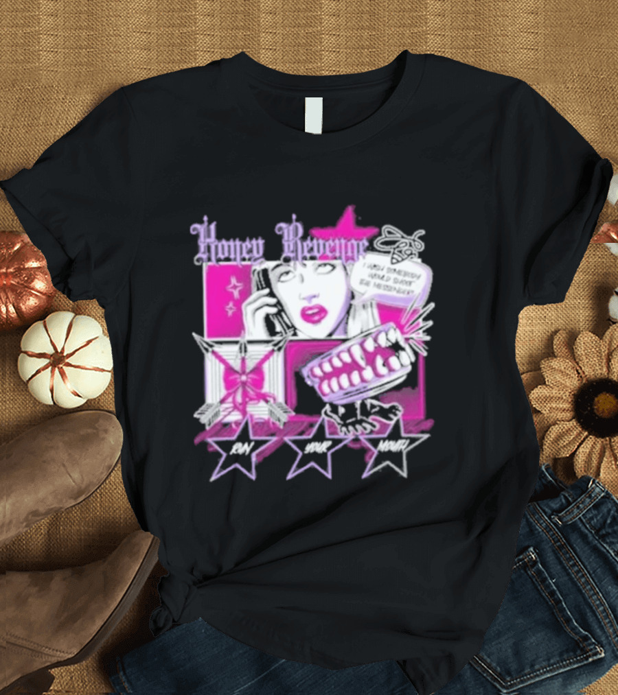 Honey Revenge Comic Style Pink And Black Lips Starburst T-Shirt