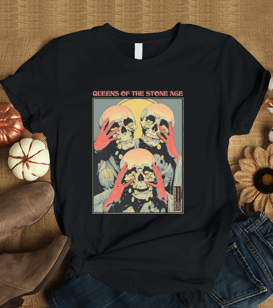 Queens Of The Stone Age Lincoln CA 5.1.2026 Skull Imagery With Coins T-Shirt