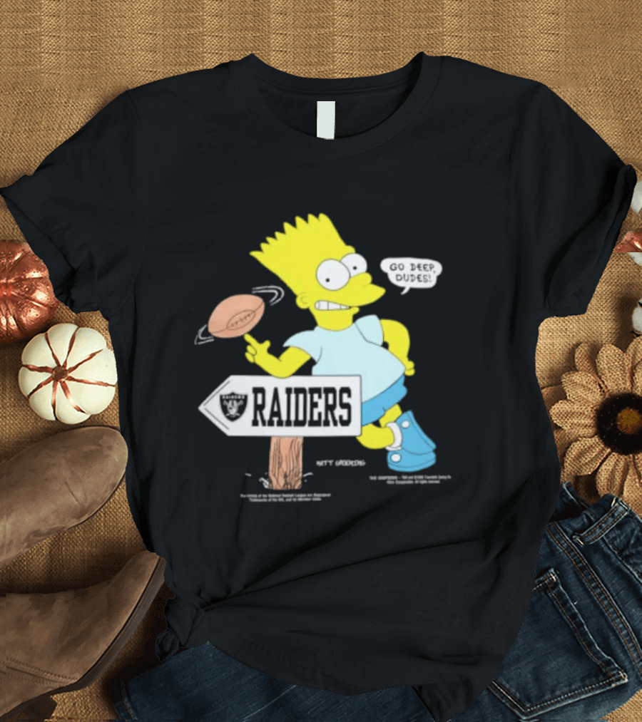Raiders Bart Simpson Football Spin Near Raiders Sign T-Shirt