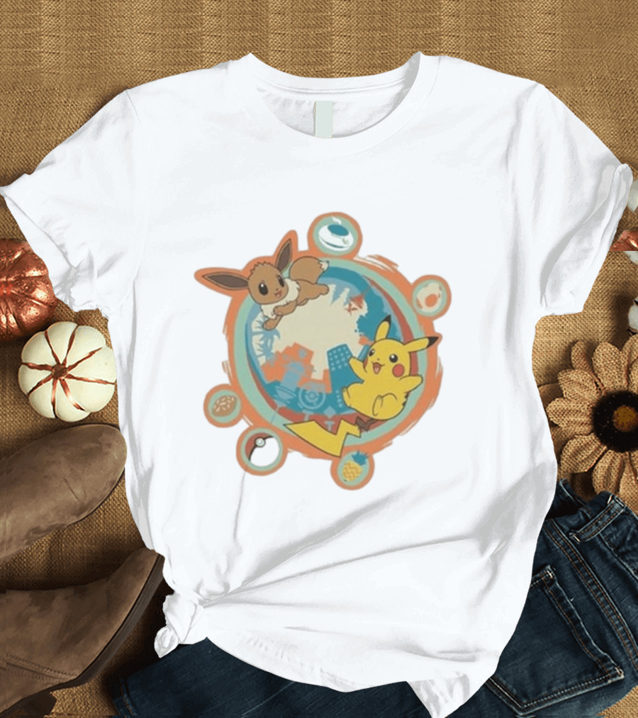 Pokémon GO 10th Anniversary Pikachu Eevee Celebration With Poké Ball And Elemental T-Shirt