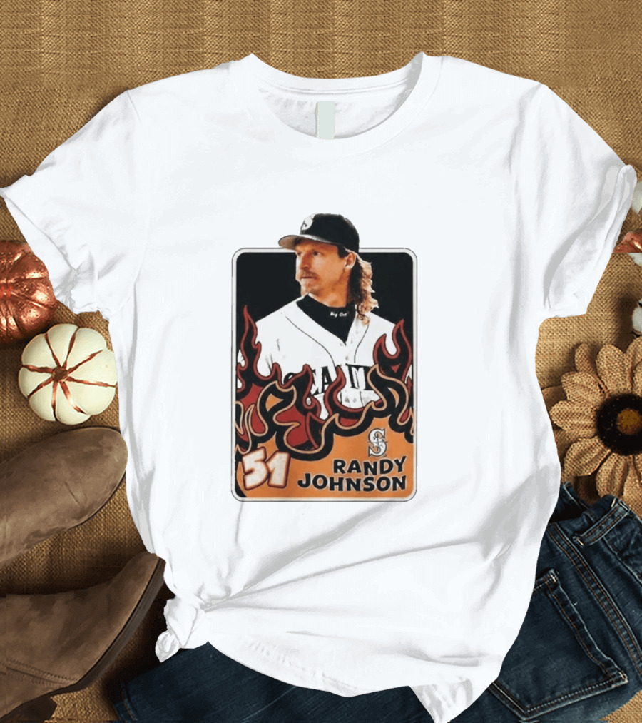 Seattle Mariners Randy Johnson Big Unit 51 MLB Baseball Flames T-Shirt