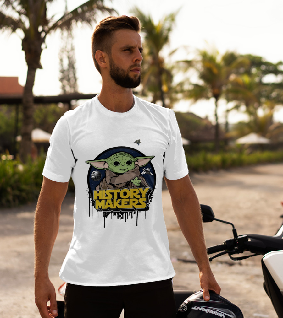 Baby Yoda History Makers Bold Text Starry T-Shirt