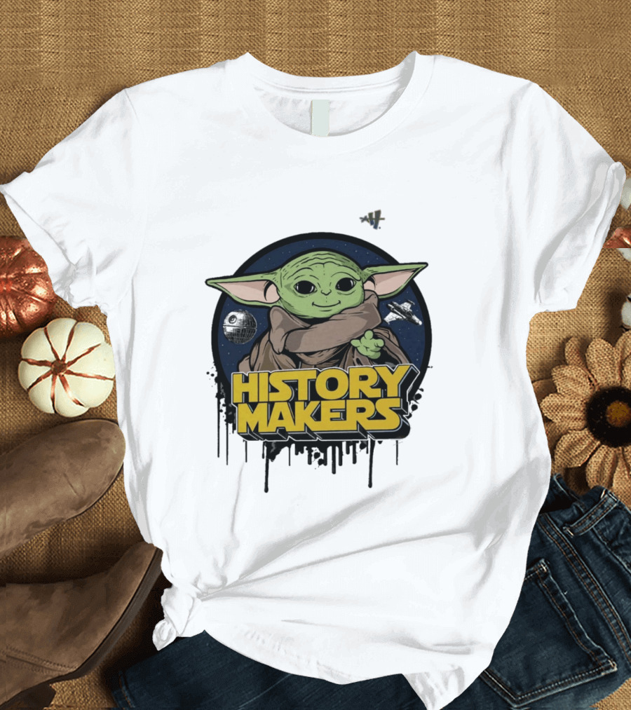 Baby Yoda History Makers Bold Text Starry T-Shirt