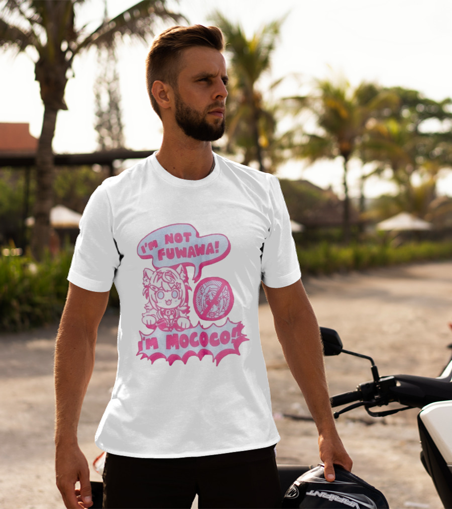 I'm Not Fuwawa I'm Mococo Anime Character Expression Pink And White Speech Bubbles T-Shirt
