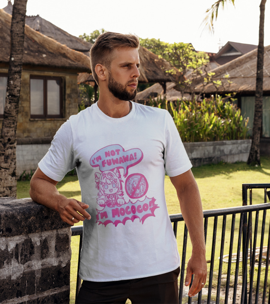 I'm Not Fuwawa I'm Mococo Anime Character Expression Pink And White Speech Bubbles T-Shirt