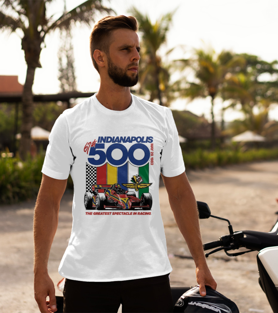 1983 Indianapolis 500 Racing Car With Speedway Wings And American Flag T-Shirt