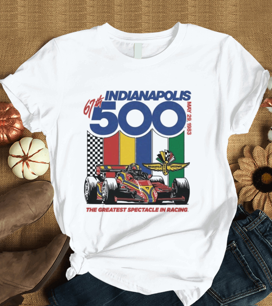 1983 Indianapolis 500 Racing Car With Speedway Wings And American Flag T-Shirt