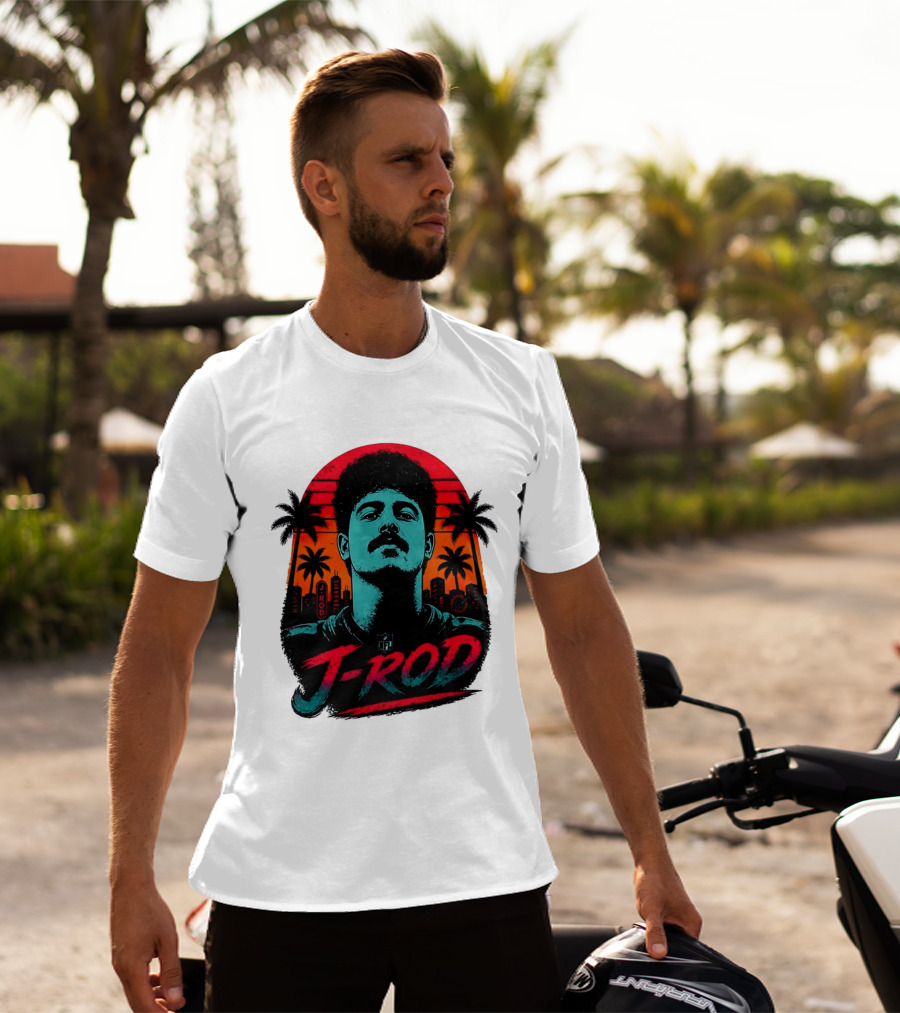 J Rod Retro Sunset Vibes With NFL And Palm Trees T-Shirt