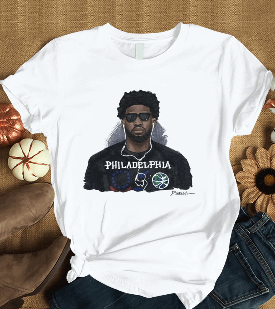Philadelphia Basketball Sixers Joel Embiid Artwork By D. Sarana T-Shirt