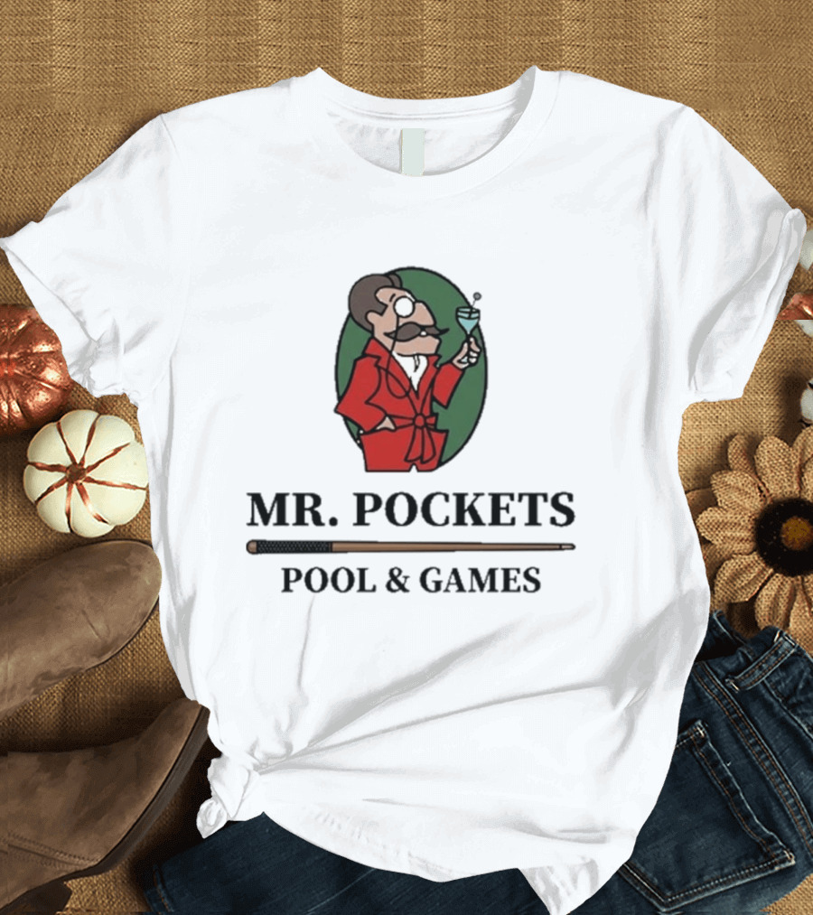 Mr. Pockets Pool And Games Iconic Gentleman With Martini And Cue T-Shirt