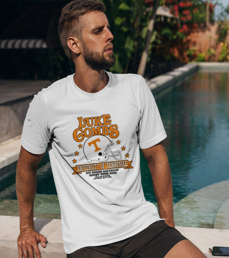Luke Combs Neyland 05.02.2026 University Of Tennessee Football Helmet Stars Orange T-Shirt