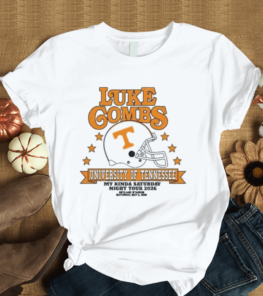 Luke Combs Neyland 05.02.2026 University Of Tennessee Football Helmet Stars Orange T-Shirt