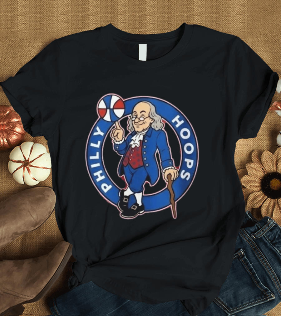 Ben Franklin Philly Hoops Basketball Icon With Dribbling Ball T-Shirt