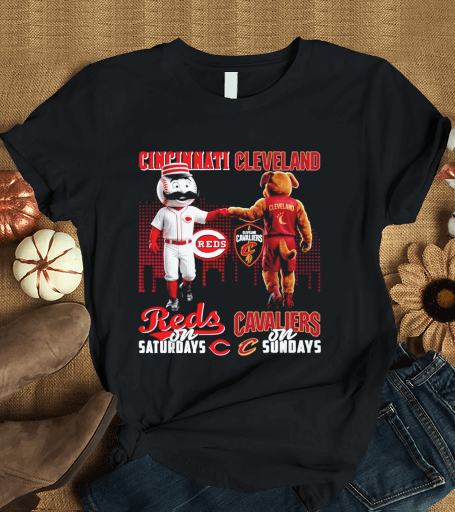 Cincinnati Reds Saturdays Vs Cleveland Cavaliers Sundays Skyline T-Shirt