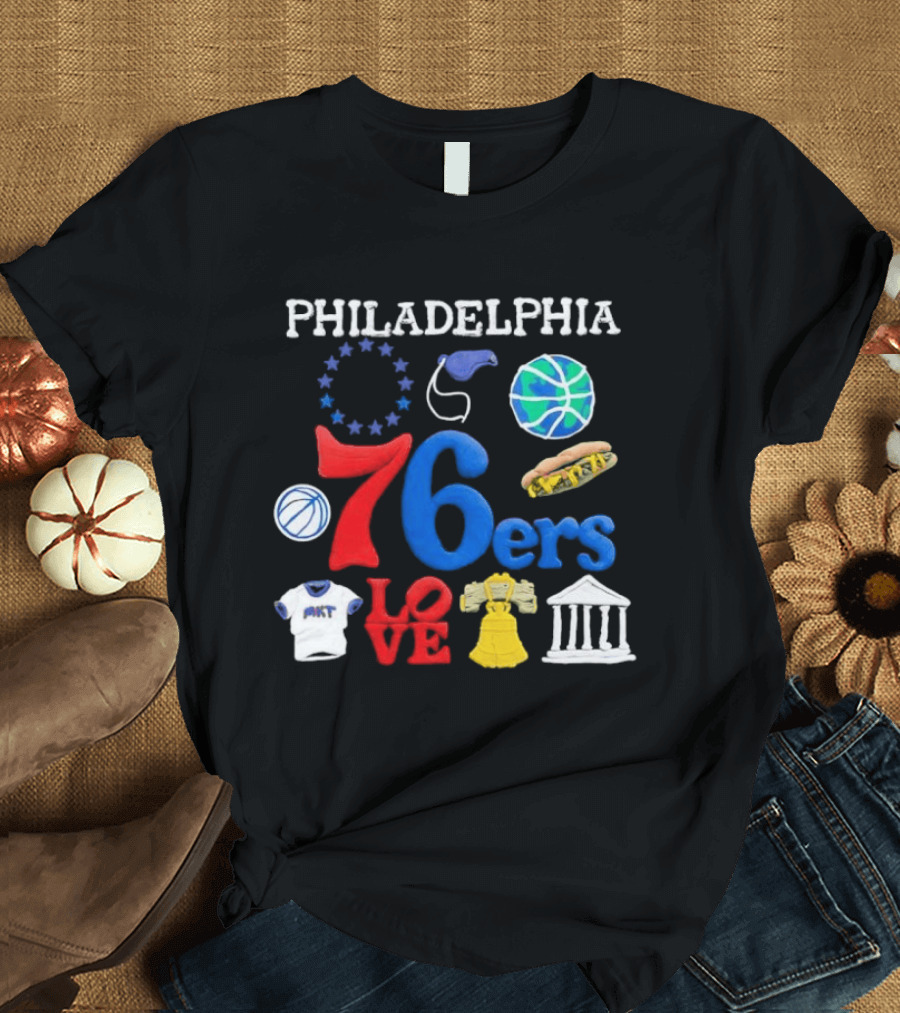 Philadelphia 76ers Claymation Icons Hot Dog Liberty Bell Basketball LOVE Statue City T-Shirt