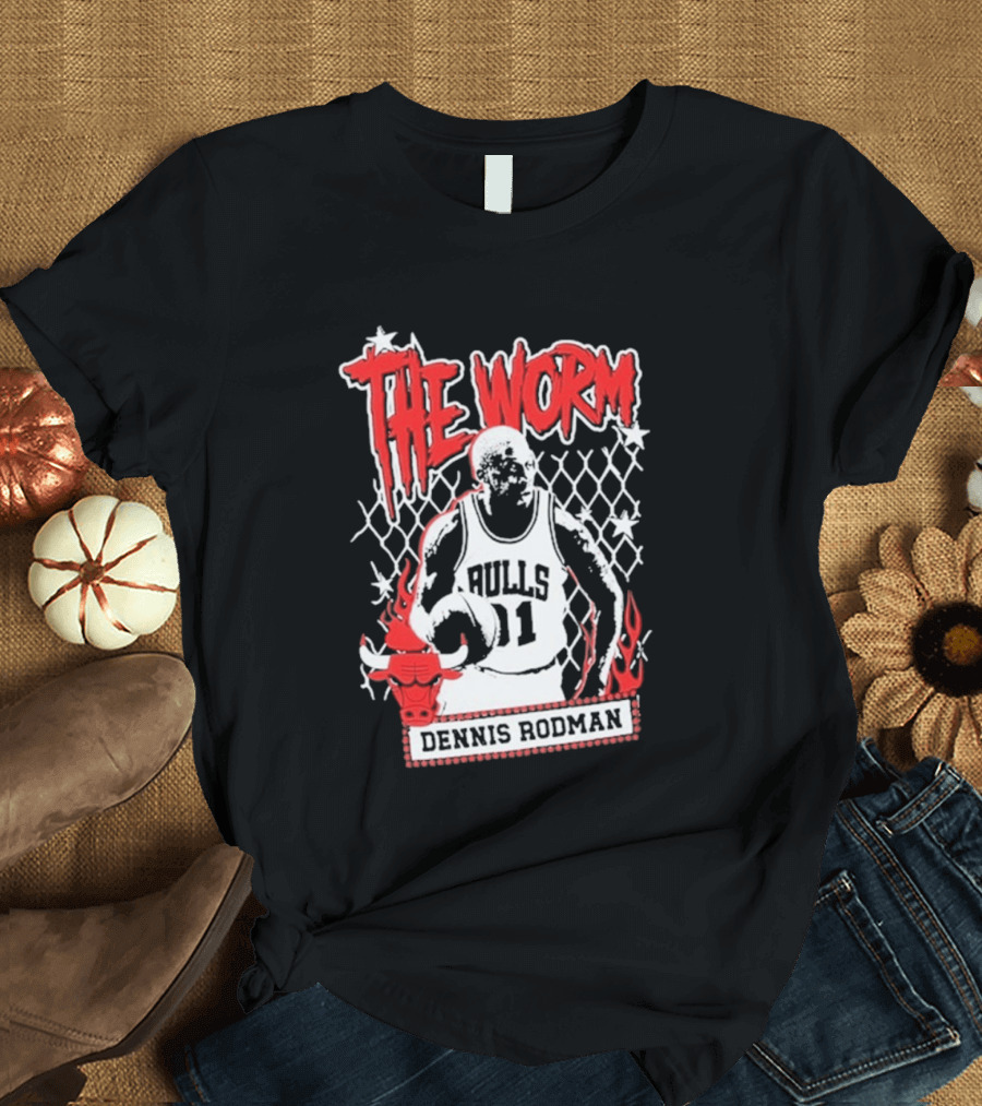 The Worm Dennis Rodman Bulls 91 Mitchell Ness NBA Street Player Chicago T-Shirt