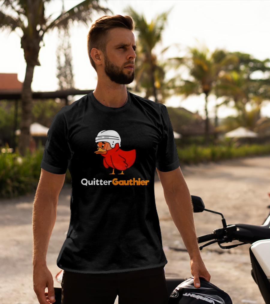 Philadelphia Flyers Quitter Gauthier 2026 NHL Hockey Controversial Helmeted Duck T-Shirt