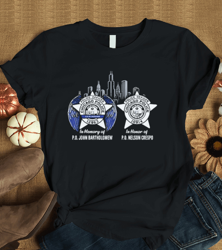 In Memory Of PO John Bartholomew And PO Nelson Crespo Badge Skyline T-Shirt