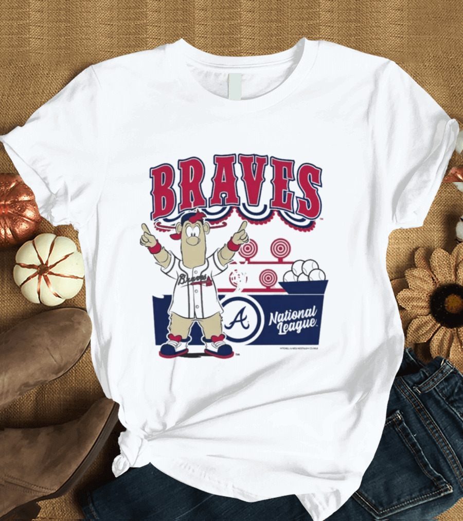 Atlanta Braves Mitchell & Ness Cream Step Back Up Cartoon Character National League T-Shirt