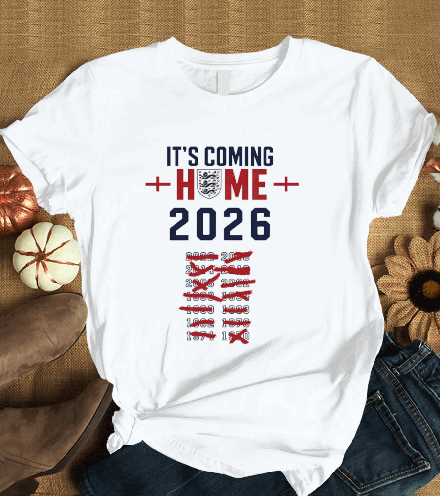 England Football It's Coming Home 2026 Soccer Fan Countdown T-Shirt