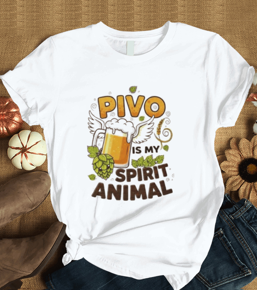 Pivo Is My Spirit Animal Beer Lover Hops Wheat Wings T-Shirt