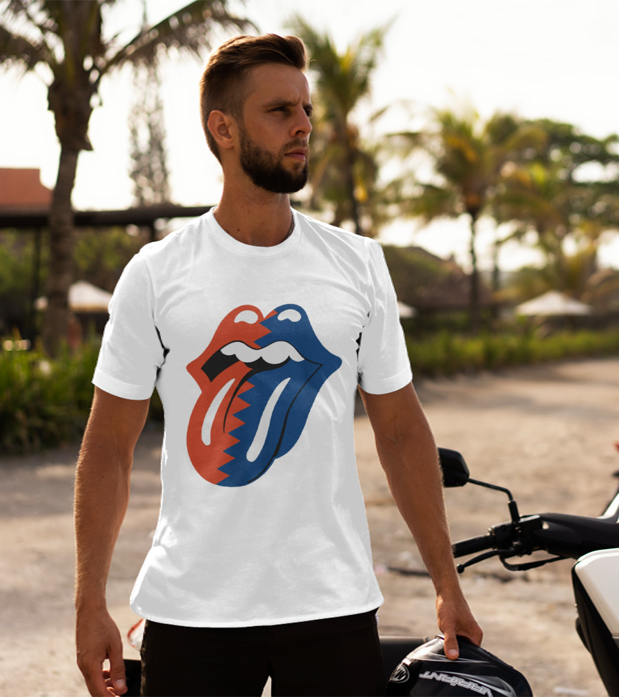 Rolling Stones Big Mouth Tongue Rare Red Blue Contrast T-Shirt