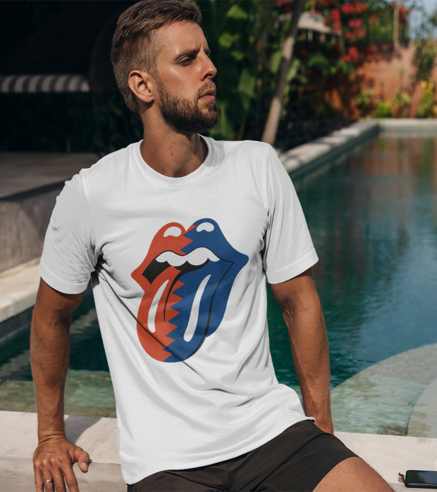 Rolling Stones Big Mouth Tongue Rare Red Blue Contrast T-Shirt