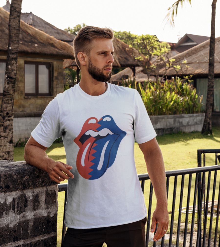 Rolling Stones Big Mouth Tongue Rare Red Blue Contrast T-Shirt