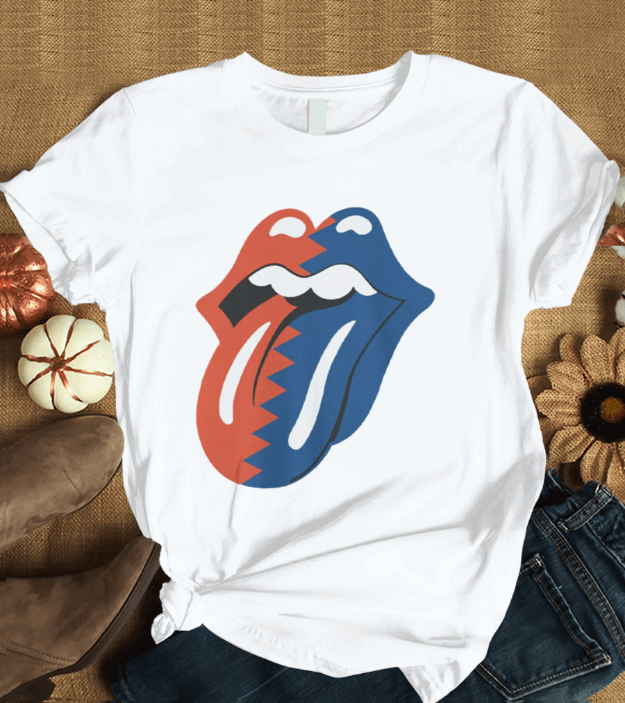 Rolling Stones Big Mouth Tongue Rare Red Blue Contrast T-Shirt