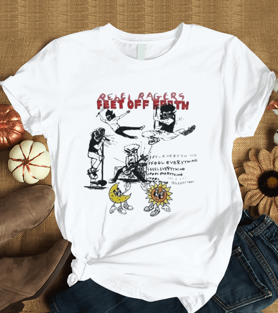 Rebel Ragers Feet Of Earth Tour Kid Cudi 2026 Concept Art Moon Sun Characters T-Shirt