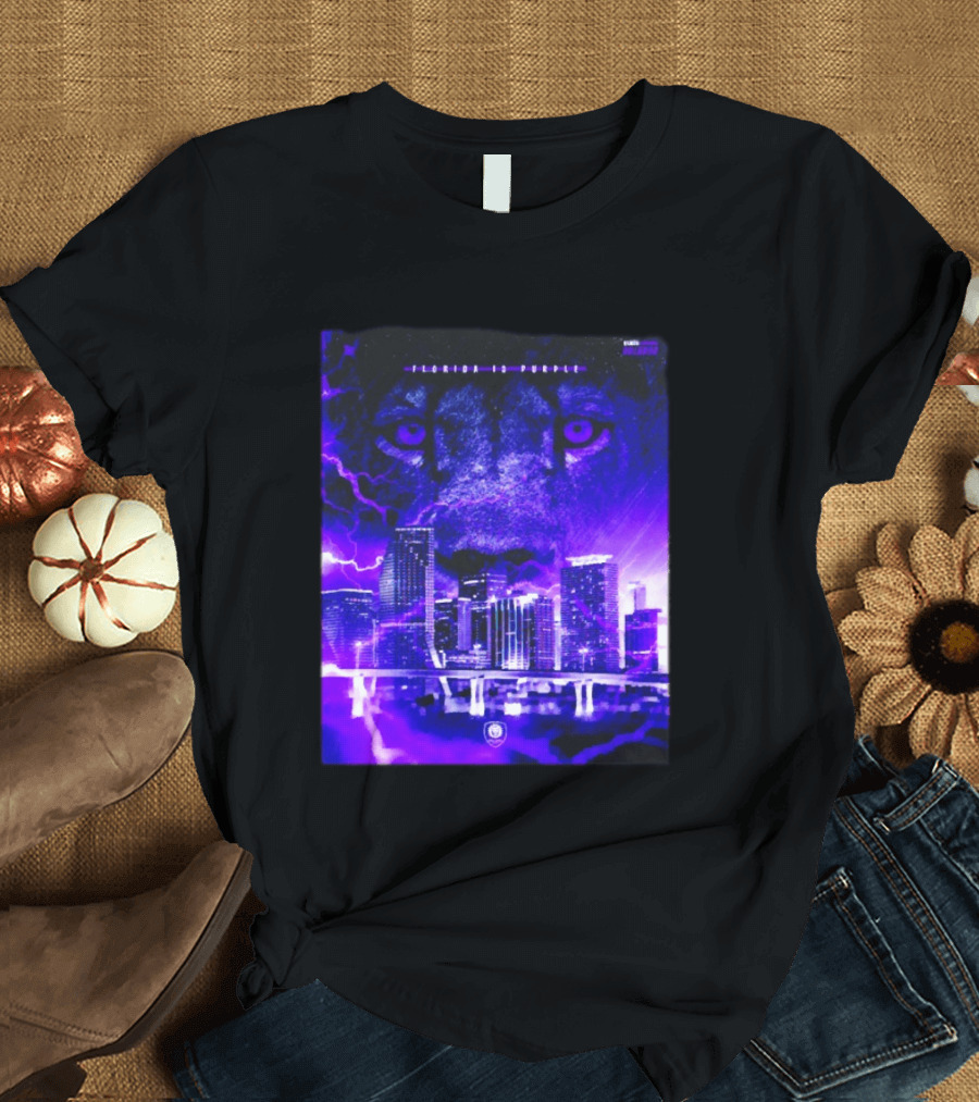 Florida Is Purple Orlando City SC Lion City Skyline Lightning T-Shirt