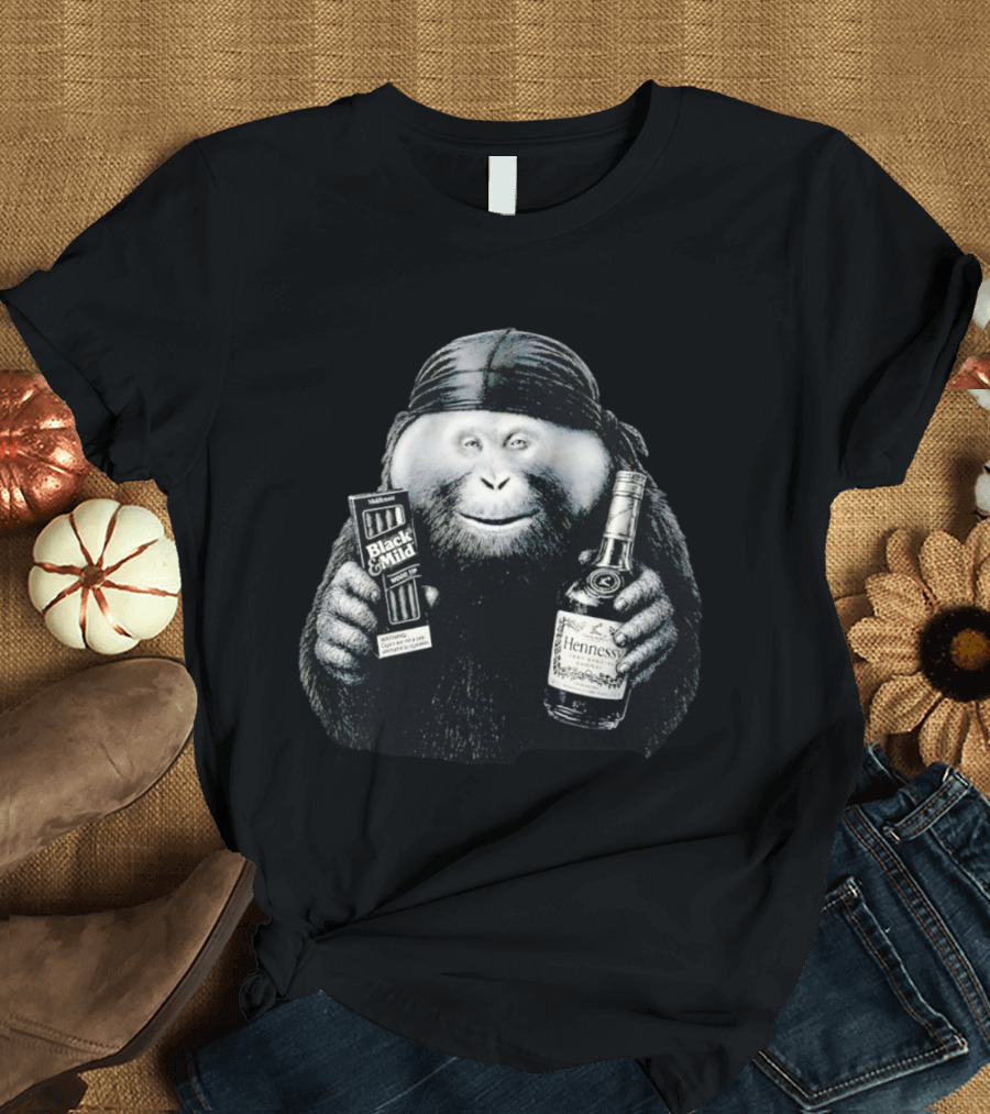 Gorilla Holding Black And Mild With Hennessy Bottle Combination T-Shirt